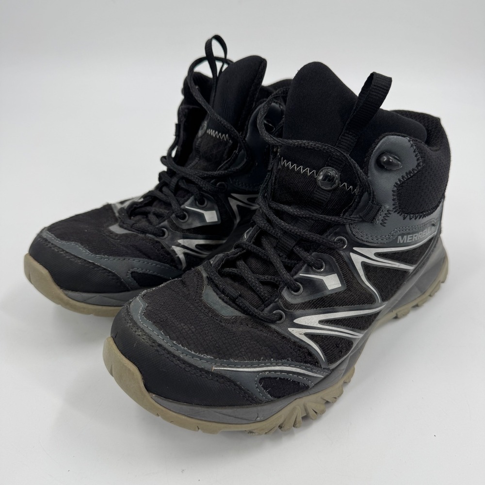 Merrell Capra Sport Mid Hiking Boots Mens 7 Black Waterproof J35369 UniFly